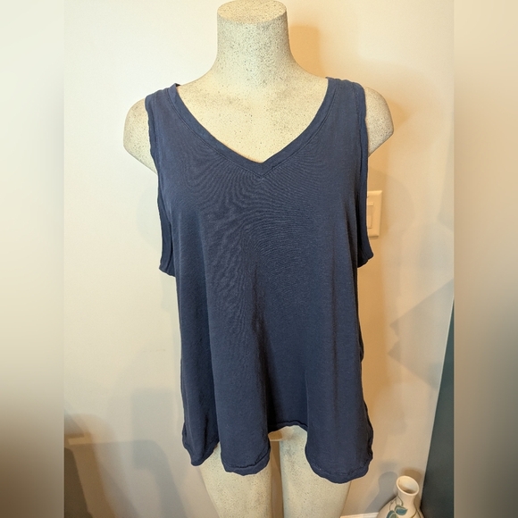 MADEWELL V-Neck cotton Tank Top in navy blue Size 1x - Picture 2 of 14